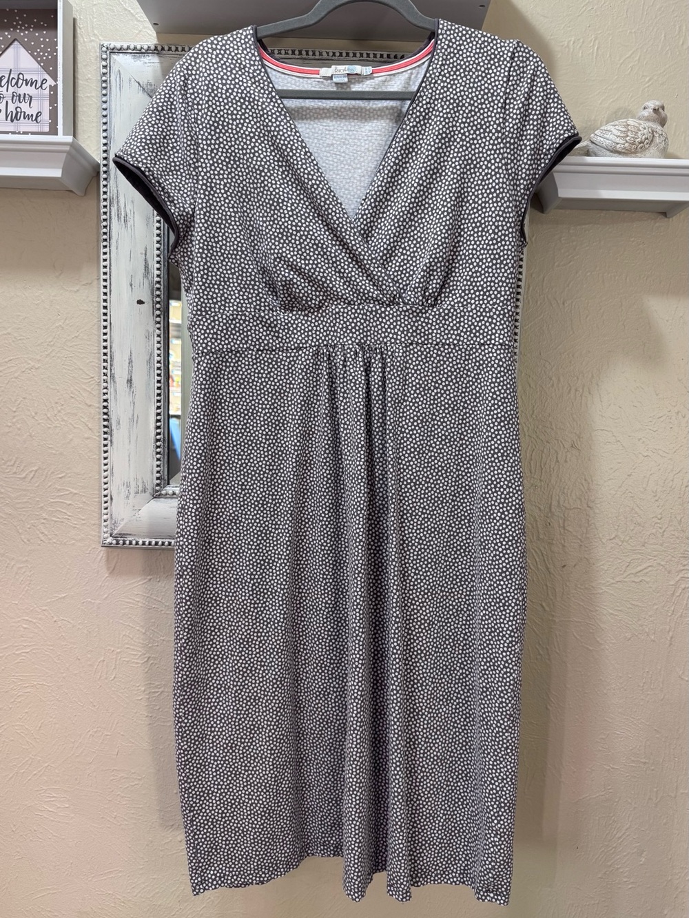 Boden Black and White Polka Dot V‑Neck Midi Wrap Dress Sz 12